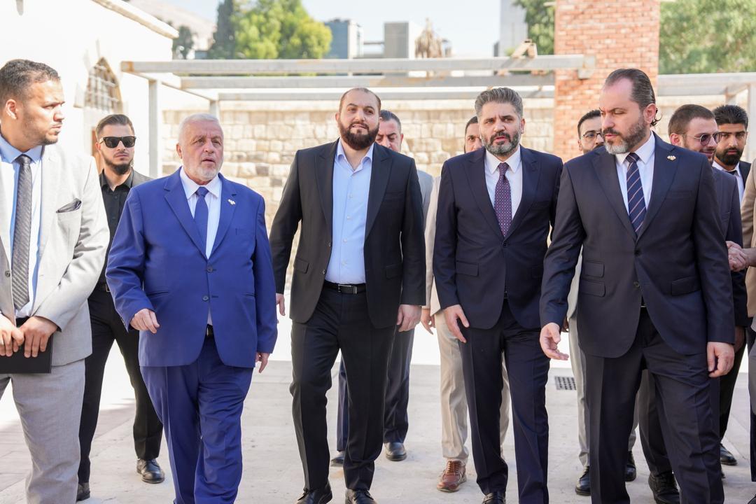 The Ministers of Culture, Tourism, and Endowments and the Governor of Damascus inspect the progress of restoration work at the Sulaymaniyah Hospice